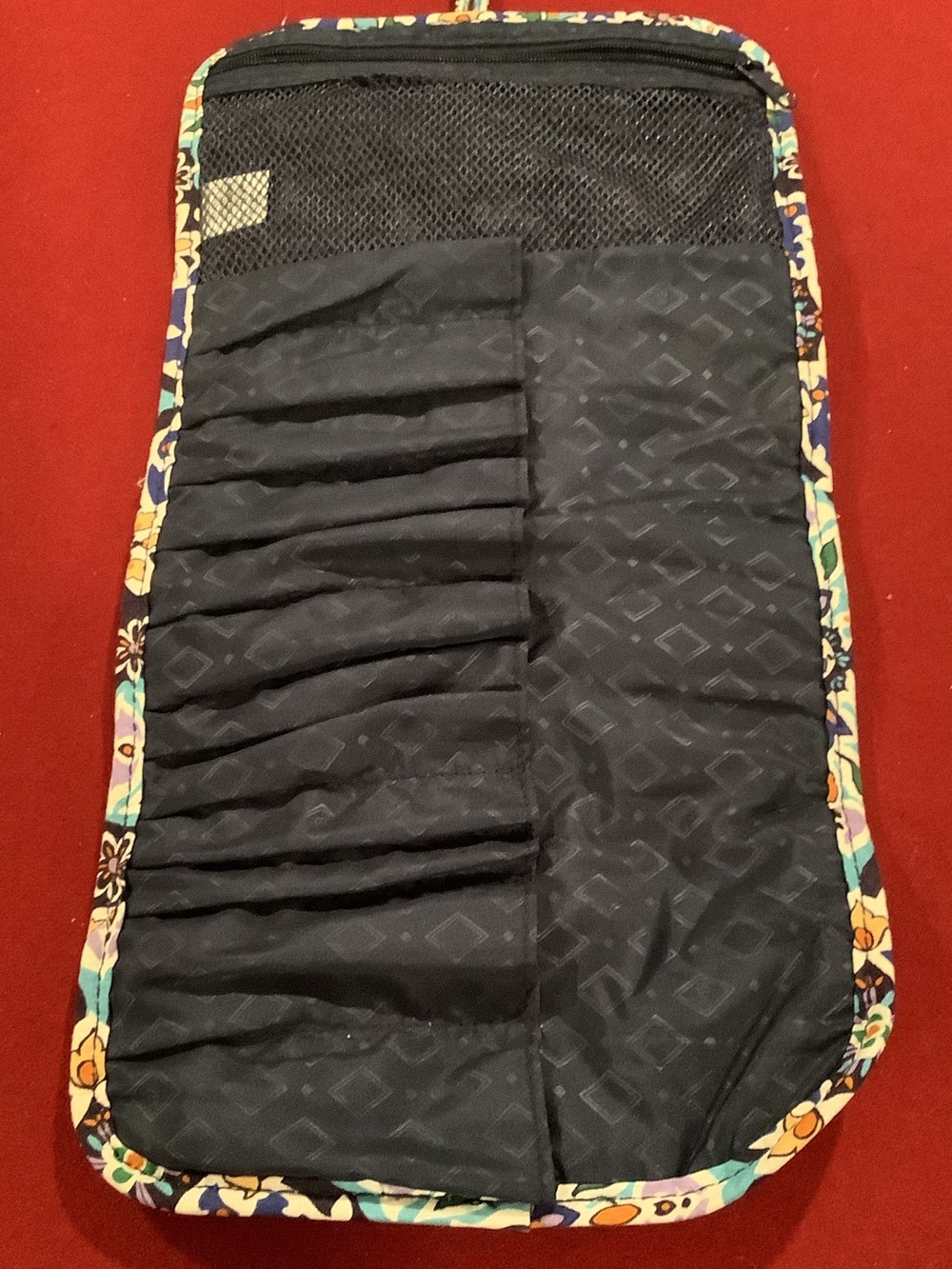 Patterned Quilted Roll-Up Organizer in Navy, Teal & White - Picture 2 of 6